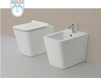 Feridras Vaso wc Rimless e Bidet a Terra Filo Muro Linea q Squadrato senza Brida - Formato: wc