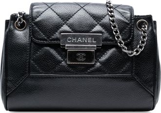 Chanel Pre-owned Womens Mini Quilted Caviar Accordion Flap - Black Leather - One Size