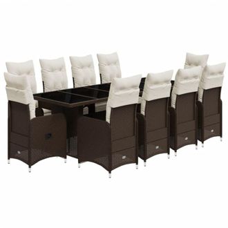 vidaXL Set De Mesa Y Sillas De Jard&iacute;n 11 Pzs Y Cojines Rat&aacute;n Pe Marr&oacute;n Vidaxl