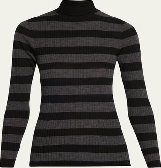 Majestic Filatures Striped Rib-Knit Turtleneck Sweater