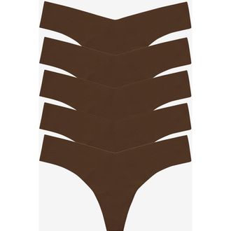 Commando Classic Solid Thong 5-Pack in Mocha at Nordstrom, Size X-Small