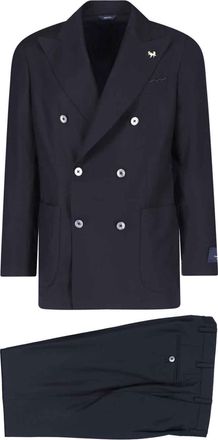 Tombolini Black Virgin Wool Double-Breasted Suit
