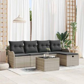 vidaXL Vidaxl - Conjunto De Sof&aacute; De Jard&iacute;n Con Coj&iacute;n 6 Pcs Gris Claro Polirat&aacute;n