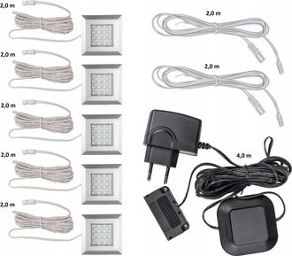 OEM Iluminaci&oacute;n Led Cuadrada, 5 Puntos, Blanco Fr&iacute;o, Con Fuente De Alimentaci&oacute;n Para Nichos Y Armarios