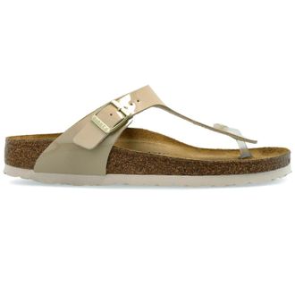 Birkenstock Gizeh Birko-Flor Patent Unisex Toe Post Sandals - Sand - Size:UK 7.5