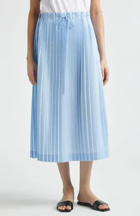 Toteme Drawstring Waist Pleated Midi Skirt in Light Blue at Nordstrom, Size 4 Us