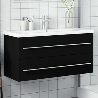 Berkfield Home Bathroom Sink Cabinet with Built-in Basin Black