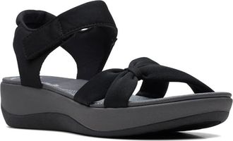 Clarks Womens Arla Shore Flat Sandal, Black Textile, 7.5 UK