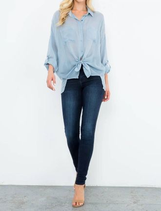 Maven West Cargo Pocket Top In Dusty Blue