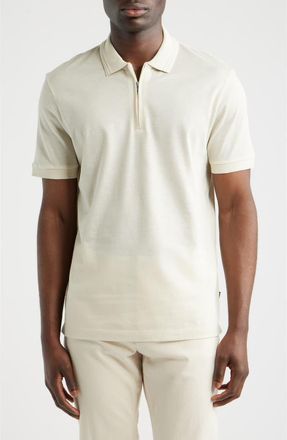 BOSS Paras Piqu&eacute; Zip Polo in Open White at Nordstrom, Size Xx-Large