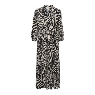 Cream Lange Jurk met Wilde Dieren Strepen - Dames - Casual kleedjes - Zwart - L/Xl - Kleedjes