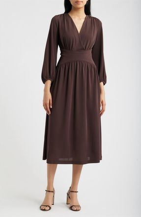 Anne Klein Blouson Sleeve Midi Dress in Molasses at Nordstrom, Size 16