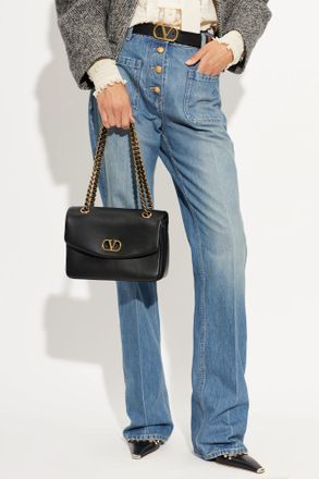 Valentino Garavani Leather Shoulder Bag, Womens, Black