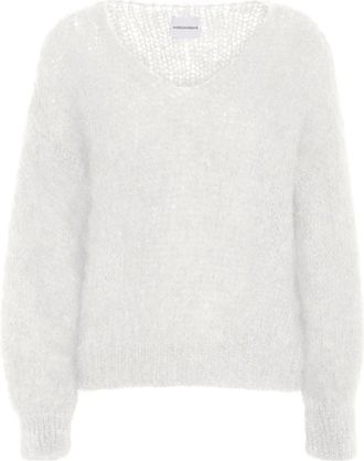 Americandreams Milana LS Mohair Knit - Dames - V-hals truien - Wit - M - Wol - Truien & Vesten