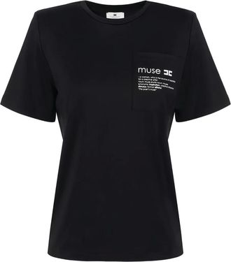 Elisabetta Franchi padded-shoulders pocket T-shirt - Black