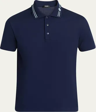 Versace Mens Medusa-Collar Pique Polo Shirt
