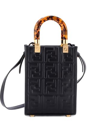 Fendi Sunshine Shopper Zucca Embossed Leather Mini tote bag - Black
