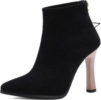 Generic Womens High Heeled Ankle Boots Pointed Toe Chelsea Boots with Back Zipper Faux Suede Short Boot,Black,10.5 UK