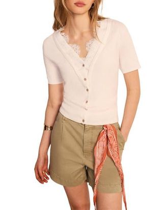 Mint Velvet Cotton Lace Trim Top in Cream at Nordstrom, Size X-Small