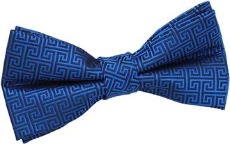 DQT Premium Woven Jacquard Greek Key Royal Blue Mens Pre-tied Bow Tie