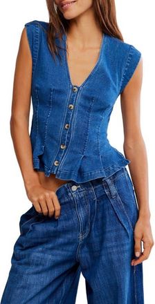 Free People Dylan Denim Waistcoat Top in Medium Blue at Nordstrom, Size X-Small