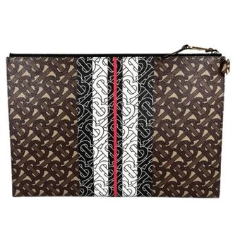 Burberry Pre-owned Clutches, male, Brown, Size: ONE SIZE Pre-owned TB Monogram Stripe Cotton Clutch Bag