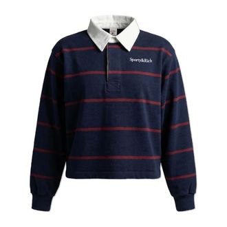 Sporty & Rich Polo Shirts, male, Blue, Size: XS Central Park Drop Long-Sleeve Polo