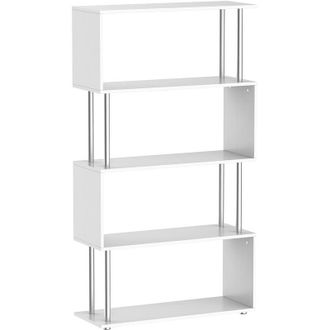 HOMCOM Homcom - Libreria 145x80x30 Cm Madera Y Metal Muebles Oficina Estanteria Estante Blanco
