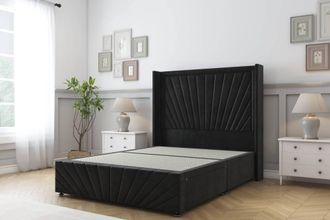 Sloomy Rutherford Plush Divan Base 2 Drawers-54 Wing Headboard-Footboard in Black | Size: Super King