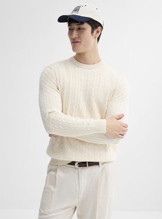 Le 31 Mens Twisted-cable crew neck sweater