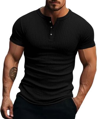Generic Henley Shirt Mens Summer Classic Cotton Short Sleeve Button T-Shirt Casual T-Shirt Short Sleeve T-Shirt Casual Shirts Classic Tee Cotton Slim Fit Spor