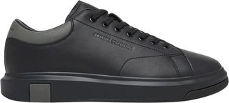 A|X Armani Exchange Zwarte Leren Lage Sneakers - Heren - Sneakers - Zwart - 44 EU - Leer - Schoenen