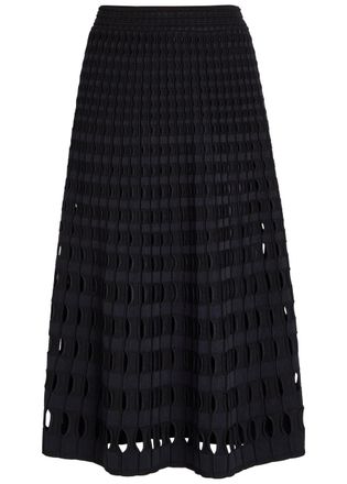SIMKHAI Drue Textured Cut-out Knit Midi Skirt - Black - S (UK8-10 / S)