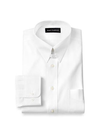 Paul Fredrick Tailored Fit Non-iron Cotton Pinpoint Solid Snap Tab Collar Dress Shirt in White at Nordstrom, Size 16.5 - 34