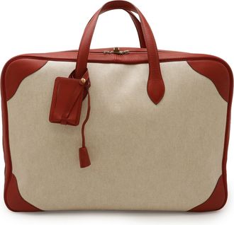 Herm&egrave;s Beige Red Color Toile H Leather Boston Bag (Pre-Owned)