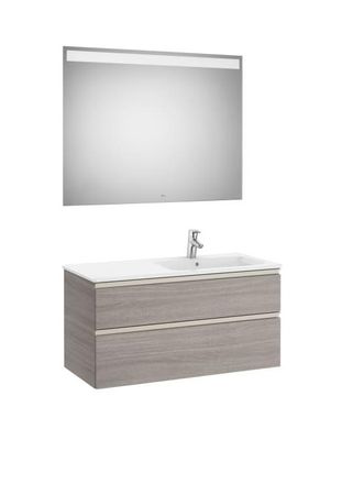 Roca Roca - Pack Mueble Base De 2 Cajones + Lavabo Derecha + Espejo Led The Gap Color: Roble City Texturizado