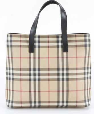 Burberry Beige Leather Coated Canvas Handbag Shoulder Bag Tote Bag (Pre-Owned)