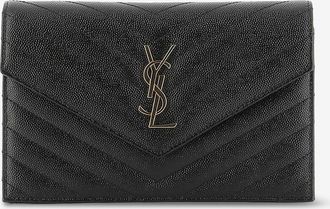 Saint Laurent Gesteppte Brieftasche aus genarbtem Leder mit Gurt Cassandre