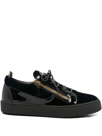 Giuseppe Zanotti Frankie zip-detail sneakers - men - Rubber/Patent Leather/Leather/Cotton/Polyester - 42.5 - Black