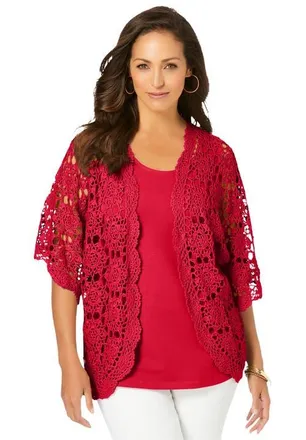 Jessica London Crochet Cardigan in Vivid Red at Nordstrom, Size 40