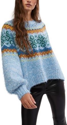 Free People Festive Frost Fair Isle Sweater in Ice Blue Combo at Nordstrom Rack, Size X-Large