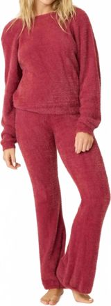 PJ Salvage Full Of Holiday Spirit Feather Knit Lounge Set In Maroon
