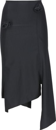 Coperni Asymmetrical Black Midi Skirt With Floral Embellishments