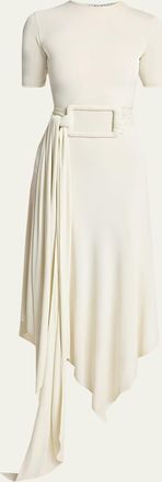 Alaia Asymmetric Fluid Jersey Belted Midi Dress