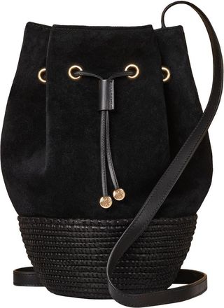 Cesta Collective Suede and Sisal Drawstring Bucket Bag in Black at Nordstrom