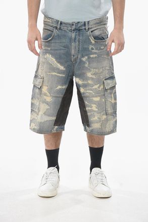 Givenchy Shorts Cargo in Denim Distressed con Toppe Givenchy