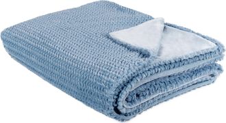 Beliani Manta De Poli&eacute;ster Azul 150 X 200 Cm Colcha Cubrecama Pelo Suave Accesorio Bjas