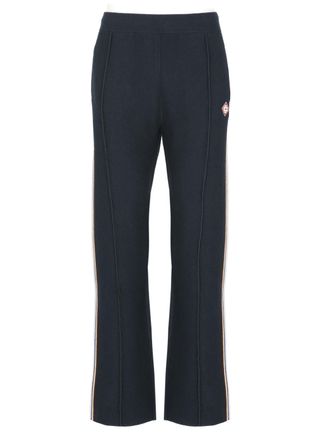 Casablanca Blue Decorative Line Cotton-Wool Straight-Leg Pants