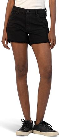 Kut from the Kloth Jane High-Rise Long Shorts w/ Fray Hem Womens Shorts Black JM : 14 4.5, Denim/Cotton