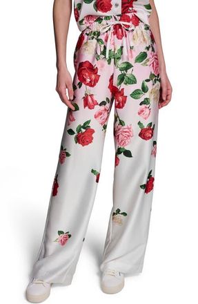 Karl Lagerfeld Placed Floral Satin Drawstring Pants in Cornelia Rose/Sft Wht Multi at Nordstrom, Size X-Small